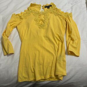 Boston Proper Lace Applique Yellow Top